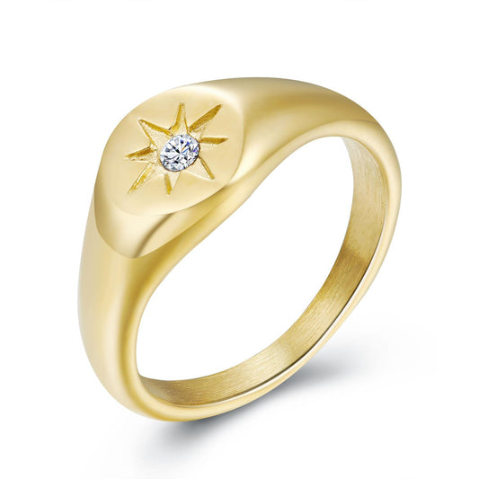 White Zirconia Star Steel Ring – 18k Gold Plated
