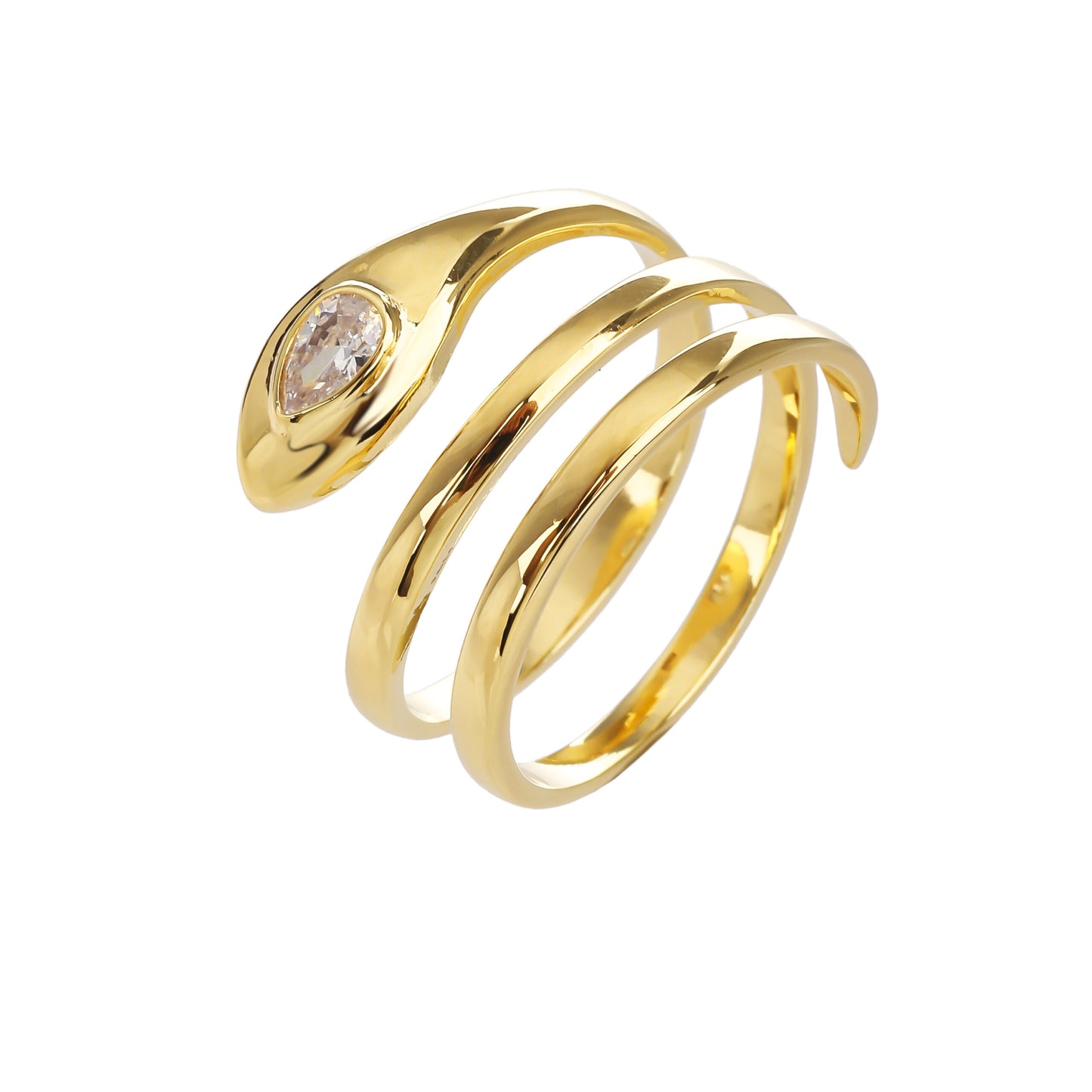 Open snake gold ring with a stud