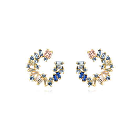 Multi color zircon golden earrings