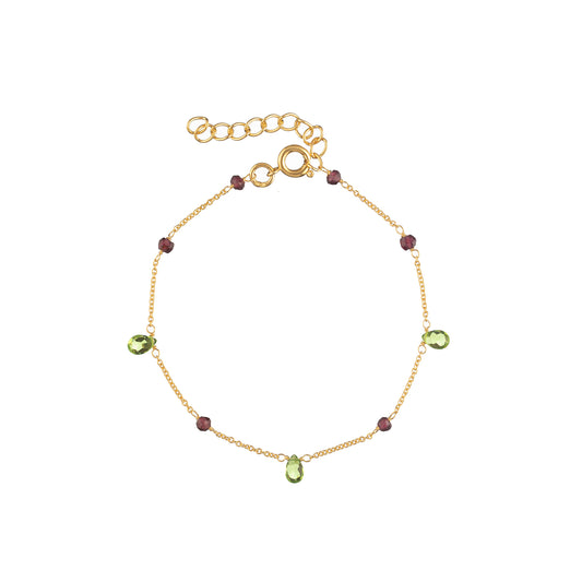 Garnet & Peridot Mineral Bracelet – 18k Gold Plated on Bronze
