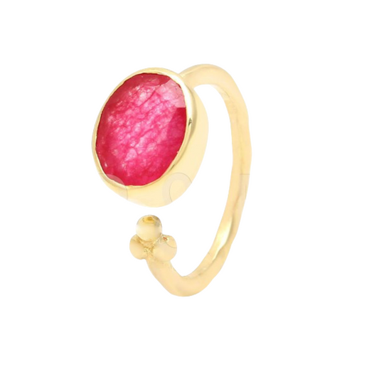 Ruby coloured bead open ring