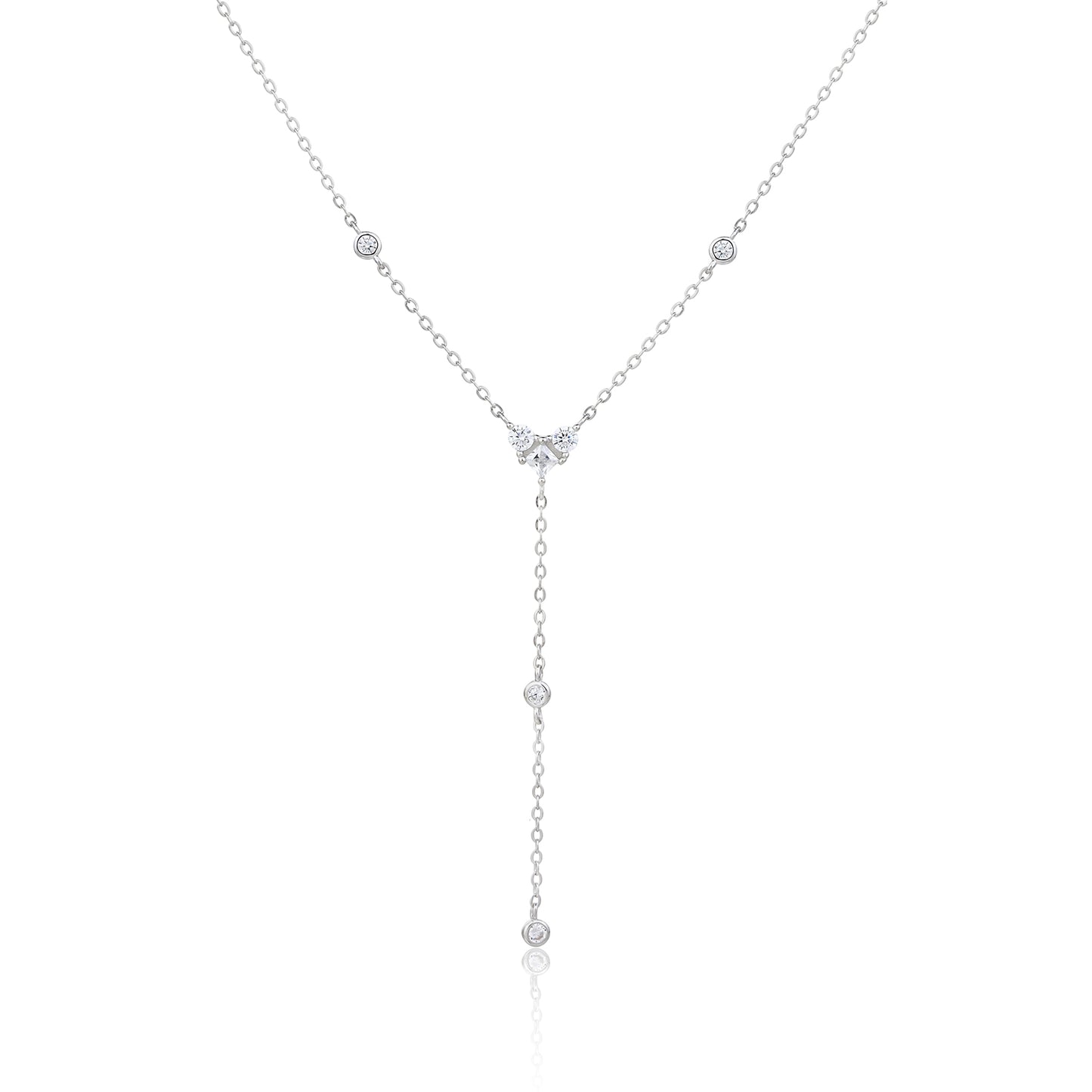 Long silver necklace with studs