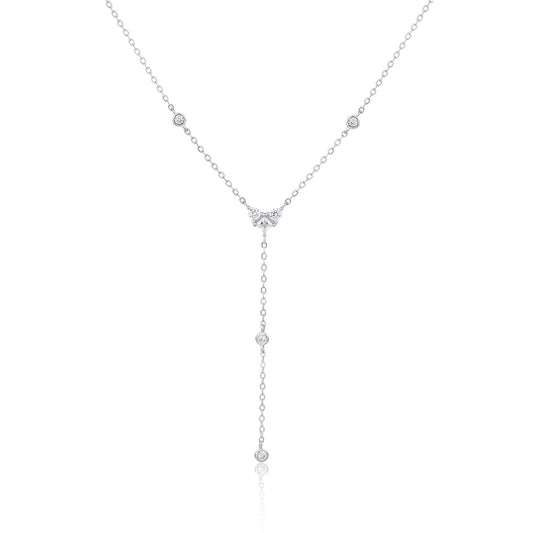 Long silver necklace with studs